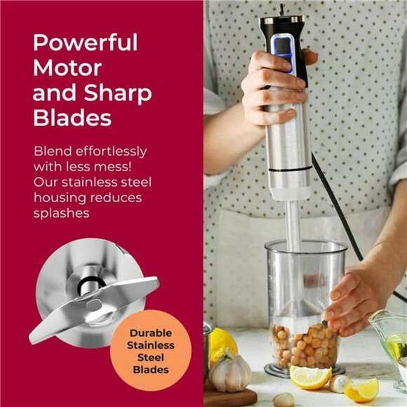 Immersion Blender Handheld 8 Speed Stainless Steel Electric Hand Blender 3 in 1 - Picture 5 of 7